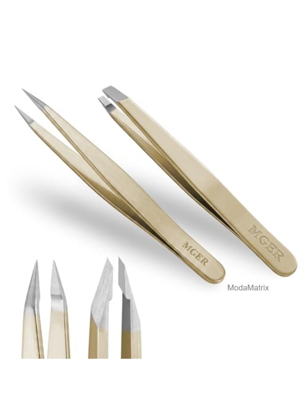 Precision Slant & Point Tweezers Set Stainless Steel Eyebrow Facial Hair